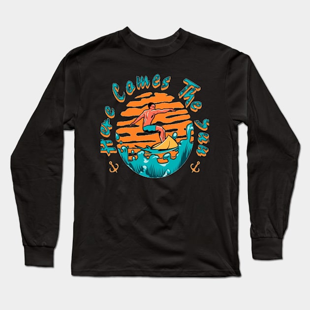 Happiness Comes In Waves, Hello Summer Vintage Funny Surfer Riding Surf Surfing Lover Gifts Long Sleeve T-Shirt by Customo